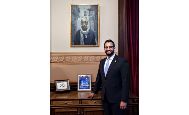 Painting by the late Egyptian artist Zahran Salama on display in the Michigan State Capitol