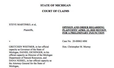 Claims court says Michigan’s “stay home" order does not violate constitution