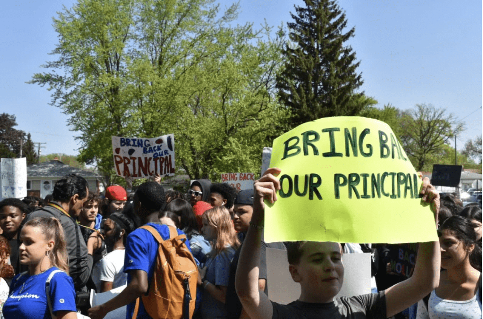 Students pictured at the walkout protesting the suspension of Annapolis High School Principal Aaron Mollett. Photo: Hannah Mackay- The Detroit News
