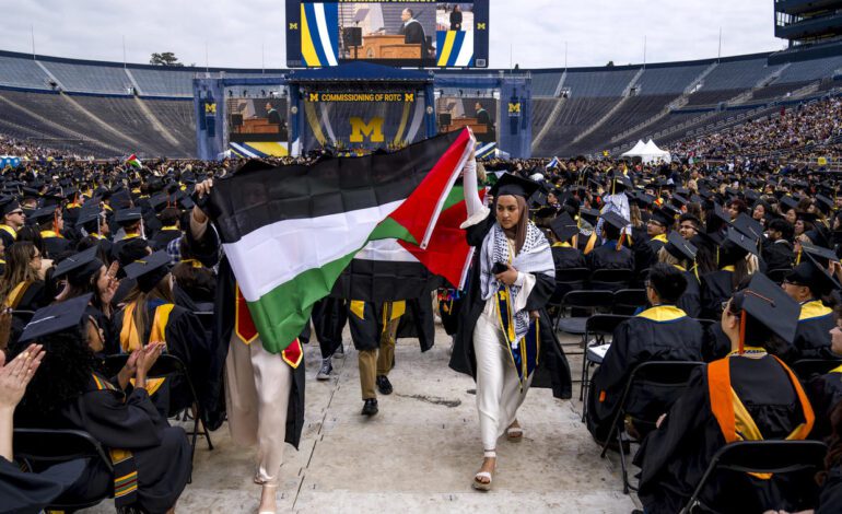 University of Michigan graduates walk out during commencements protesting for Palestine
