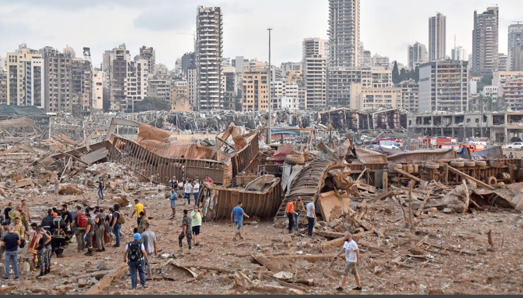 A general view shows the damaged port area in the aftermath of a massive explosion in Beirut, Lebanon, August 4, 2020. - File photo
