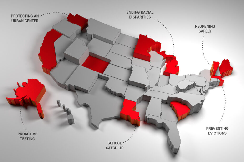  A three dimensional map of the United States, A three dimensional map of the United States, highlighting which states did the best in their response to Covid-19. Illustration by Tucker Doherty, with map geometry by Bharadwaj Balraj which states did the best in their response to Covid-19. | Illustration by Tucker Doherty, with map geometry by Bharadwaj Balraj