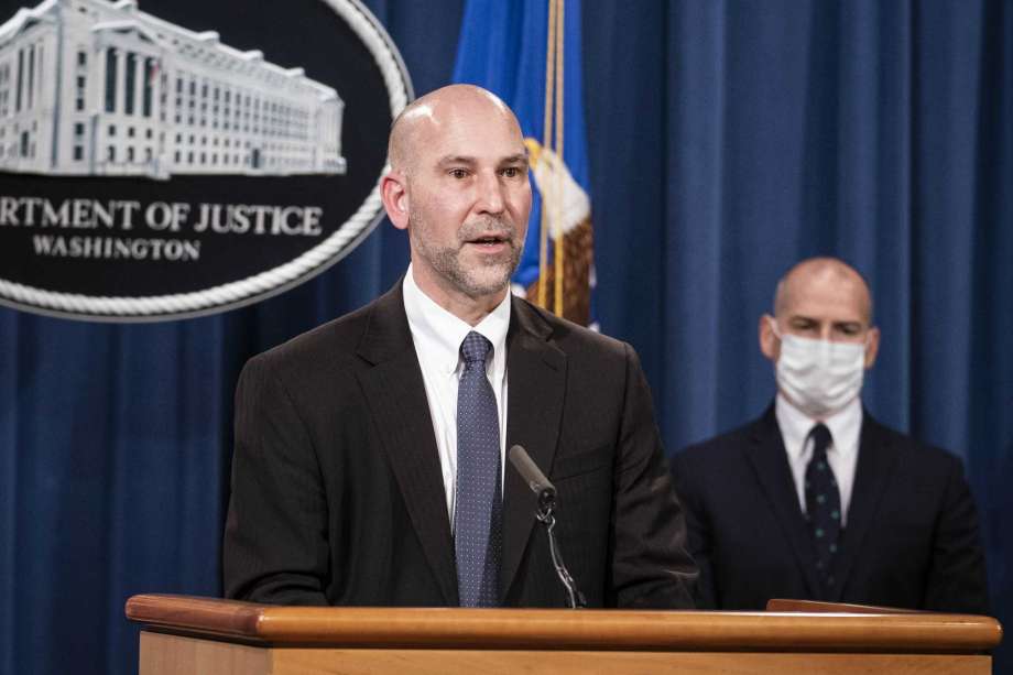 Steven D'Antuono, head of the Federal Bureau of Investigation (FBI) Washington field office, speaks as acting U.S. Attorney Michael Sherwin, right, listens during a news conference Tuesday, Jan. 12, 2021, in Washington. Federal prosecutors are looking at bringing “significant” cases involving possible sedition and conspiracy charges in last week’s riot at the U.S. Capitol. Photo: Sarah Silbiger