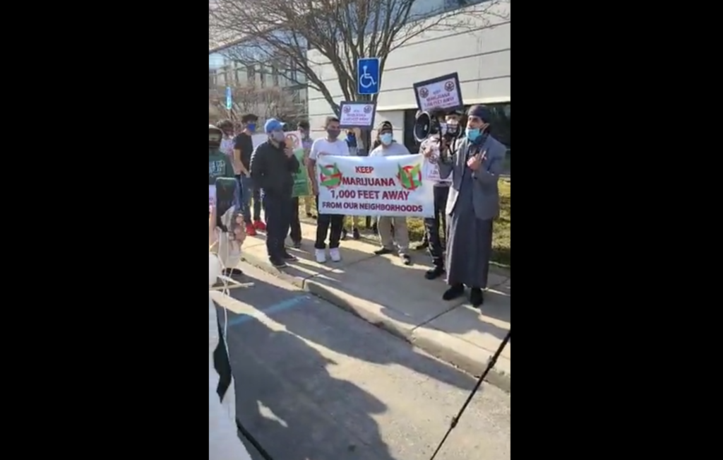 Protest outside the Dearborn Administrative Center, Monday, Mar 22. Screengrab/Husan Sharif video