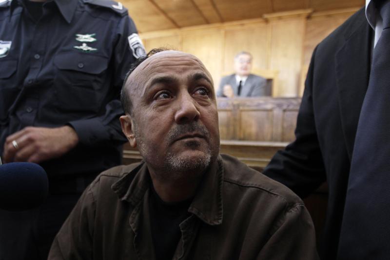 Jailed Fatah leader Marwan Barghouti attends a deliberation at Jerusalem Magistrate's court January, 2012. Photo: Ammar Awad/Reuters