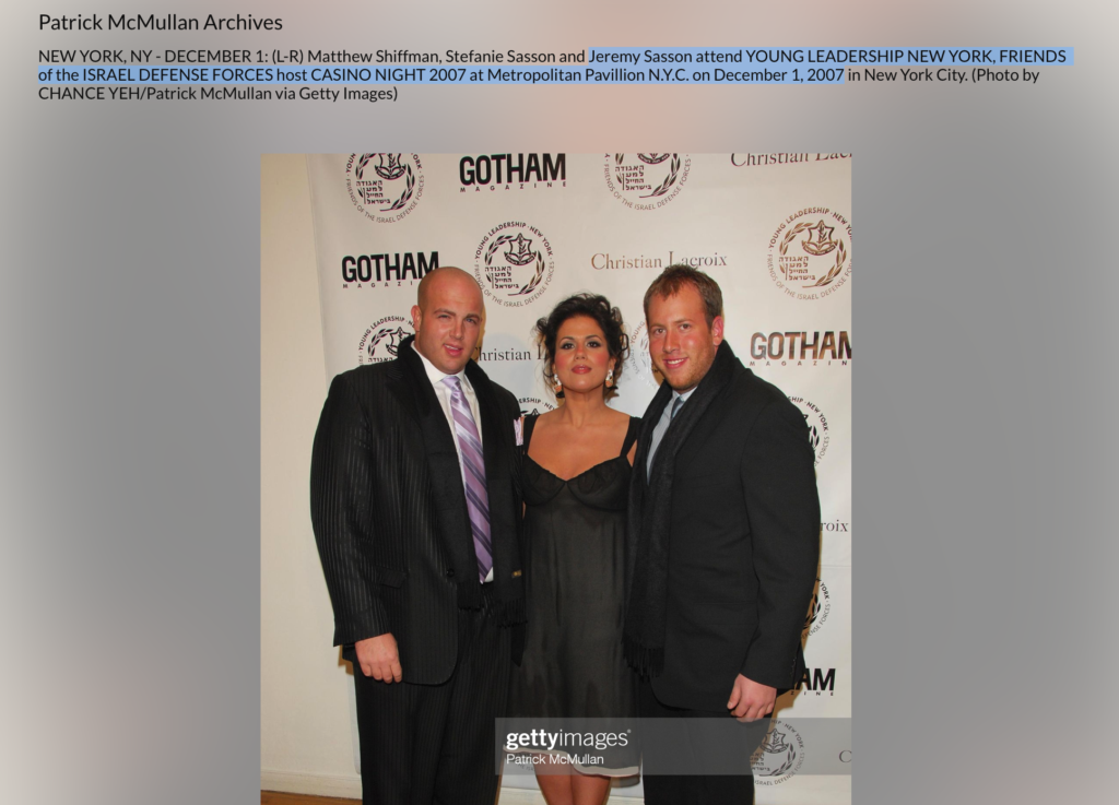 A photo of Jeremy Sasson at a Friends of the IDF event in New York in 2007 on the Getty Images website