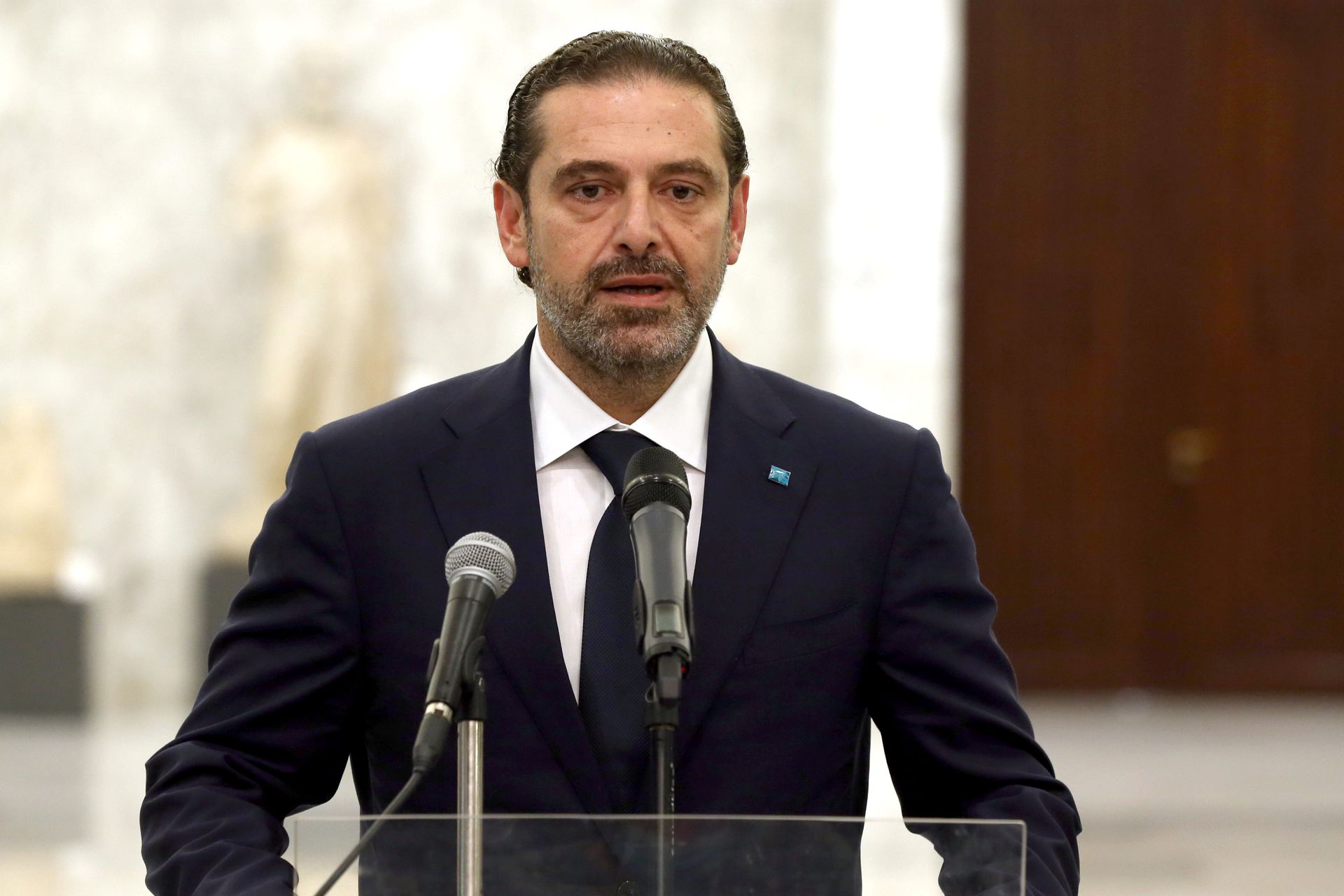 Prime Minister-designate Saad al-Hariri speaks at the presidential palace in Baabda, Lebanon March 18. Photo: Dalati Nohra/Handout via Reuters