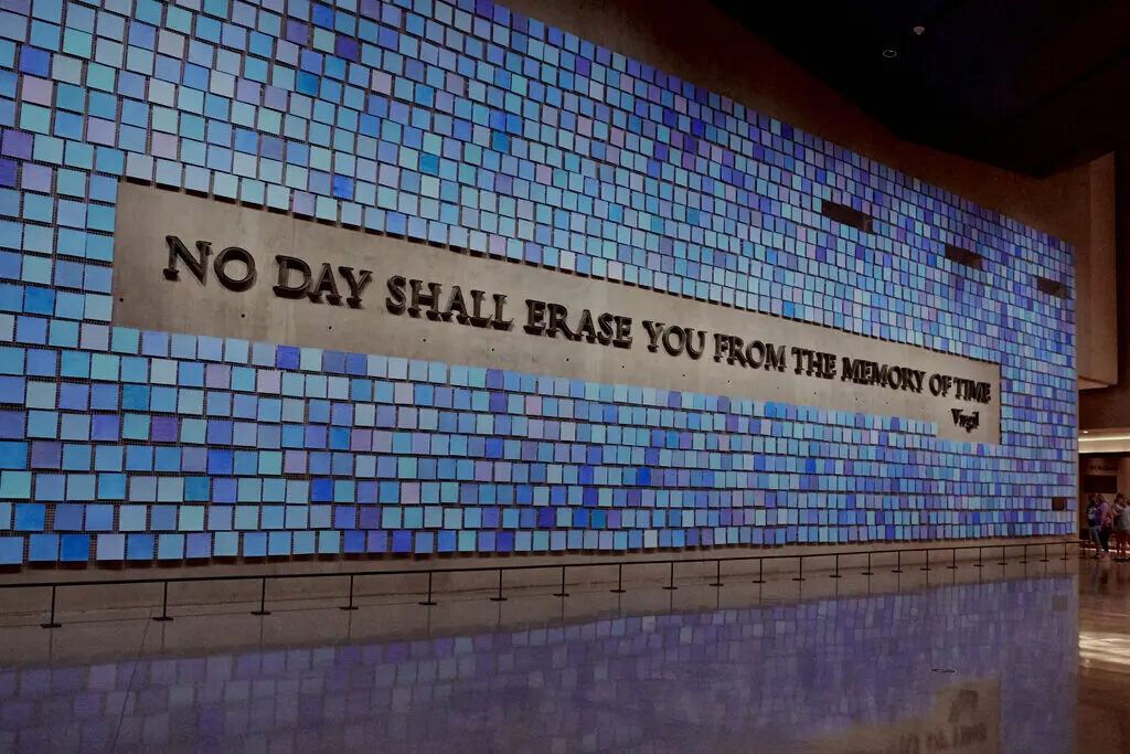 “Trying To Remember the Color of the Sky on That September Morning” by the artist Spencer Finch on display at the 9/11 Memorial & Museum in New York City. Photo: Vincent Tullo/The New York Times