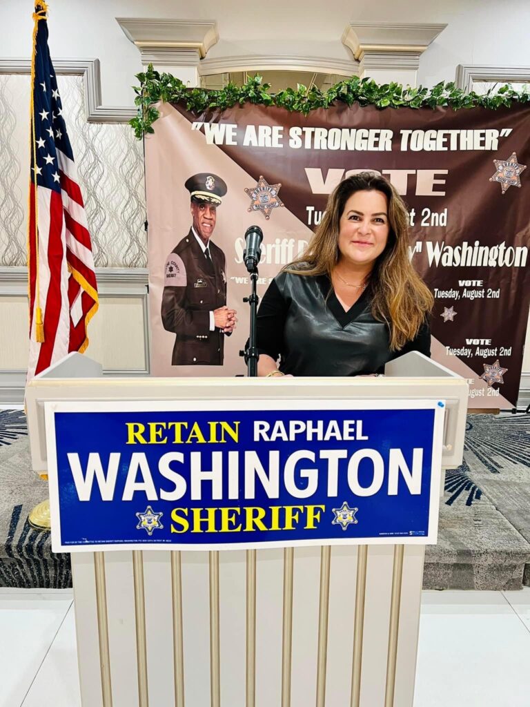 Northville School Board Trustee, Angela Jaafar emceed the fundraiser event for Sheriff Washington in Dearborn, Wednesday, May 18.