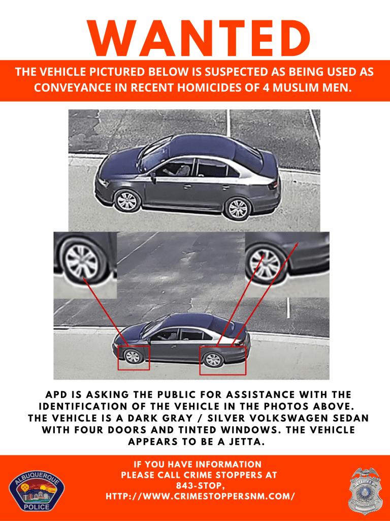Vehicle suspected to be involved in all the shooting of four Muslim men in Albuquerque, New Mexico 