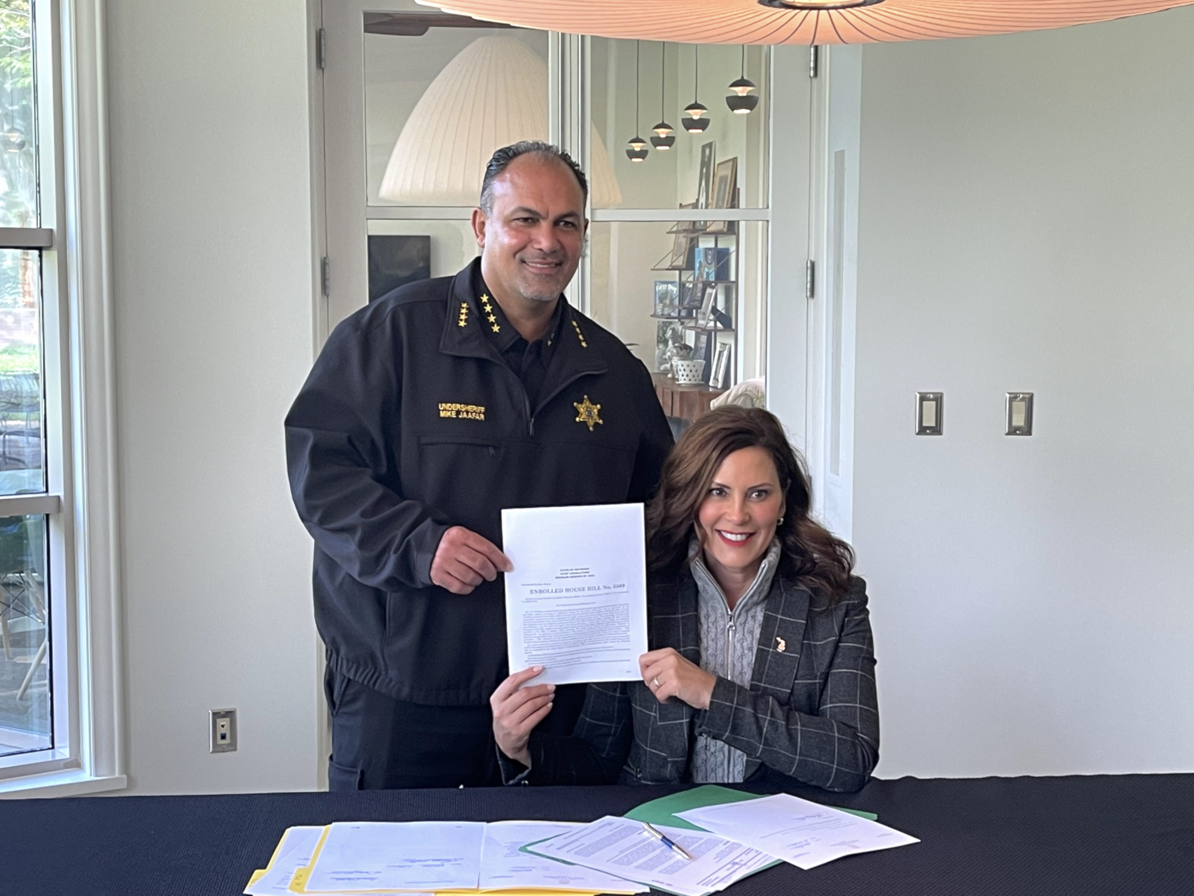 Governor Whitmer with Wayne County Undersheriff Mike Jaafar, Sept. 27. File photo