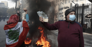 Lebanese protest record low value of local currency