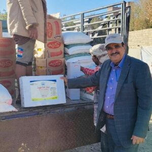 United Humanitarian Foundation (UHF) founder Saeed Haidara at a distribution point in Yemen. – Photo a courtesy of UHF
