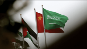 Chinese and Saudi flags in Riyadh in December 2022. 