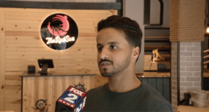Red Sea owner Suhail Mohammed.speaking with Fox 2 Detroit reporter. – Videograb