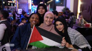 Participants at the "Night for Palestine" at the Galata Sweets in Dearborn, Tuesday, November 21. – Photo courtesy of Abbas Shehab