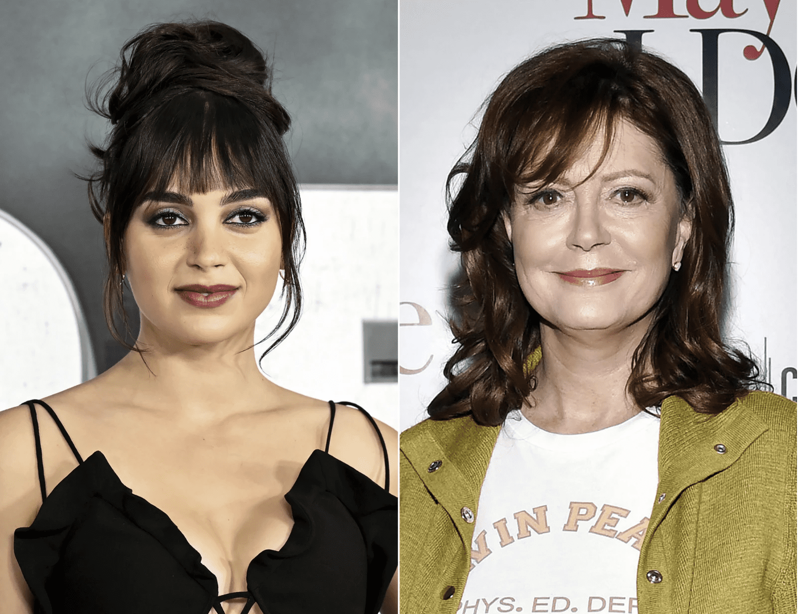 Melissa Barrera, left, and Susan Sarandon, right. Sarandon and Barrera were each dropped by Hollywood companies after making comments on the Israeli war on Gaza that some wrongly deemed antisemitic
