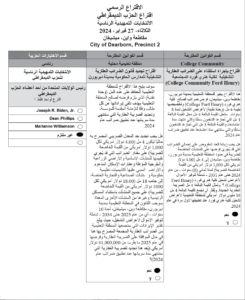 February 27, 2024, Michigan's presidential primary election ballot in Arabic