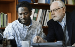 Yonas Fikre (left), pictured here in February 2015 talking to media with his attorney, Thomas Nelson, in Stockholm, Sweden, about his inability to return to the United States because of his placement on a U.S. government no-fly list. AP file photo