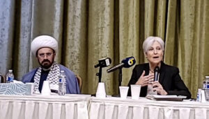 Jill Stein answers community questions at the Islamic House of Wisdom on Thursday evening. – Videograb