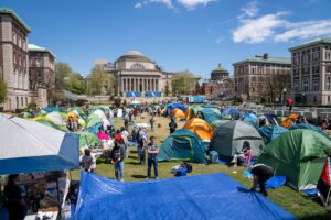 The encampment created by protesters on the Columbia University campus is seen on Wednesday, April 24. – Photo by Reuters