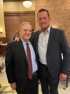 Ambassador Richard Grenell, a senior Trump aide, with Dr. Bishara Bahbah during the first in a series of meetings with Arab and Muslim Americans in Troy, Michigan, in May 2024. Amb. Grenell is rumored to be Trump’s Secretary of State in a new Trump administration.