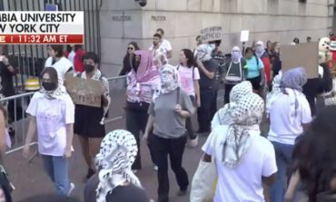 Pro-Palestinian protesters demonstrate outside Columbia University as classes begin