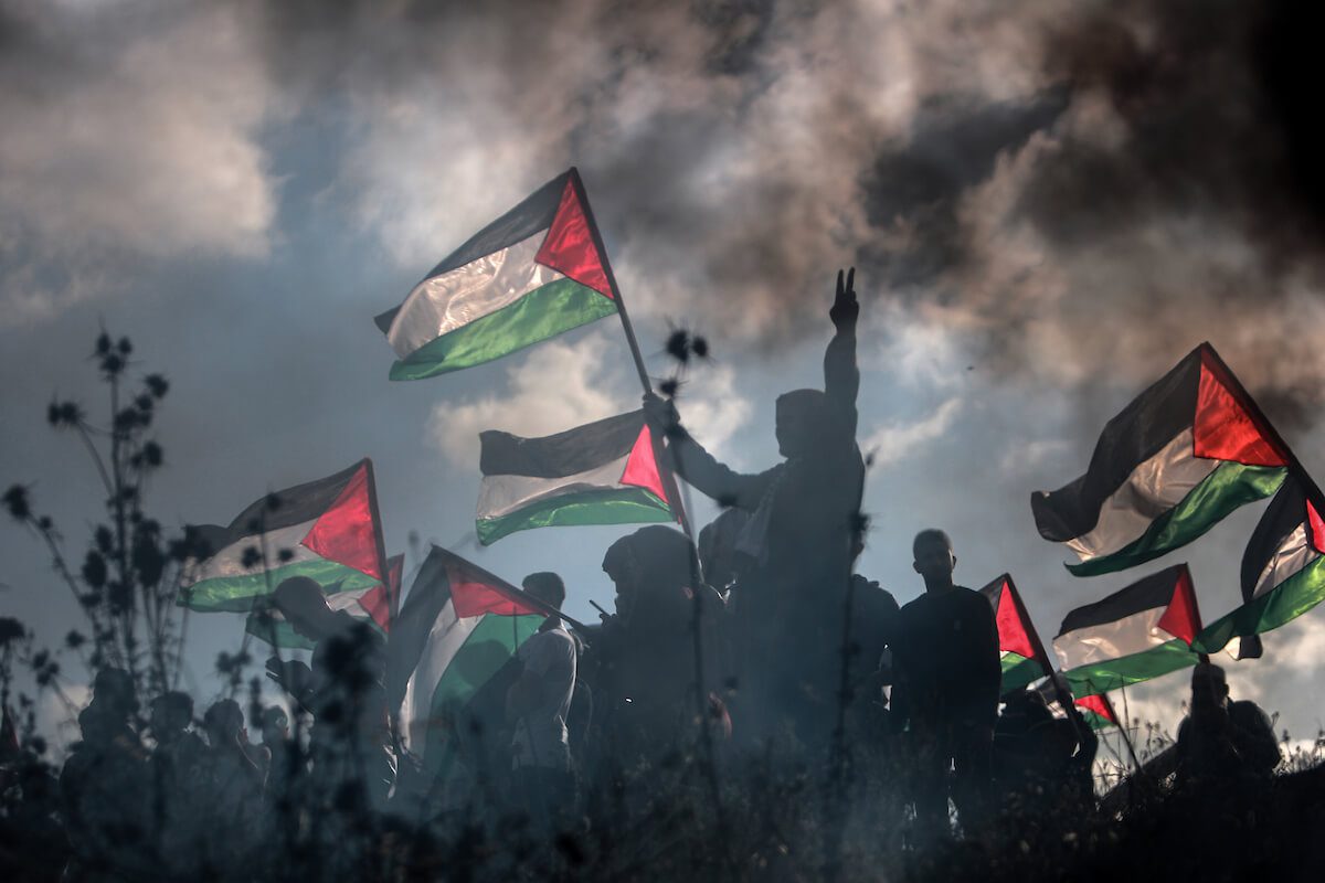 Protesters in Gaza demonstrate along the Gaza fence against the Israeli commemoration of ‘Jerusalem Day’ which celebrates the capture and colonization of Jerusalem following the 1967 war, on May 18, 2023. – Photo courtesy of Mondoweiss/ APA Images