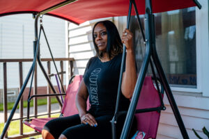 Jeanine on her porch swing