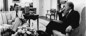 Rep. Lee H. Hamilton with President Jimmy Carter in the White House Oval Office. Images courtesy of the Indiana University Wells Library Lee Hamilton Photo Collection.