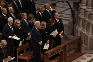 President Biden, Vice Preesident Kamala Harris, former President Barack Obama, former President Bill Clinton, former President George W. Bush, U.S. Vice President Mike Pence and President-elect Donald Trump attend a service, on the day of the State Funeral for former President Jimmy Carter at the Washington National Cathedral in Washington, D.SC., January 9, 2025. REUTERS