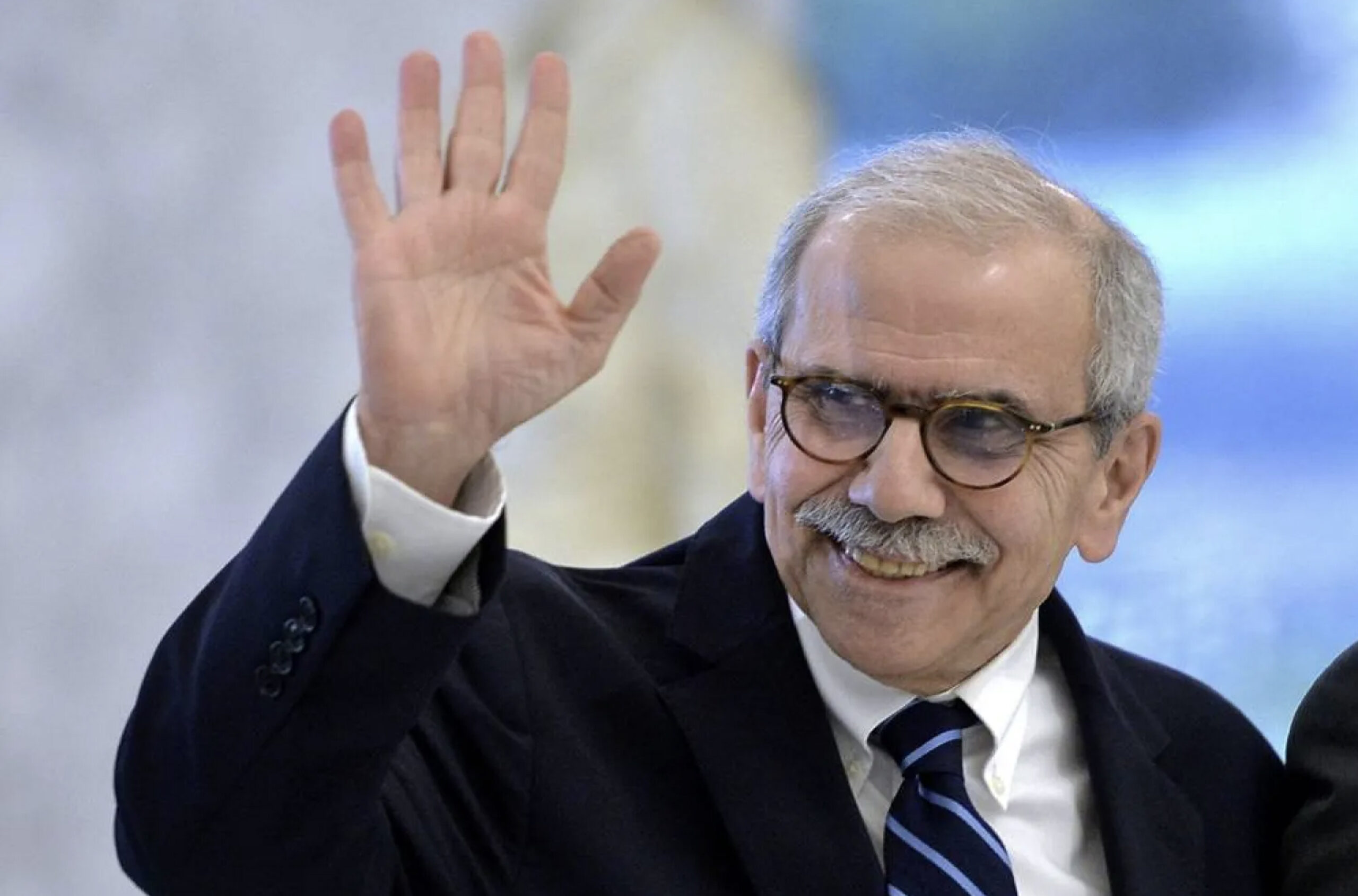 Lebanese Prime Minister-designate Nawaf Salam waves as he arrives at the Lebanese Presidential Palace in Baabda, Lebanon, January 14. – EPA