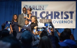 Michigan Lt. Governor Garlin Gilchrist II poses for a photo with his wife Ellen and their children after announcing his candidacy for governor of Michigan on Tuesday, March 11. in Detroit. – AP photo