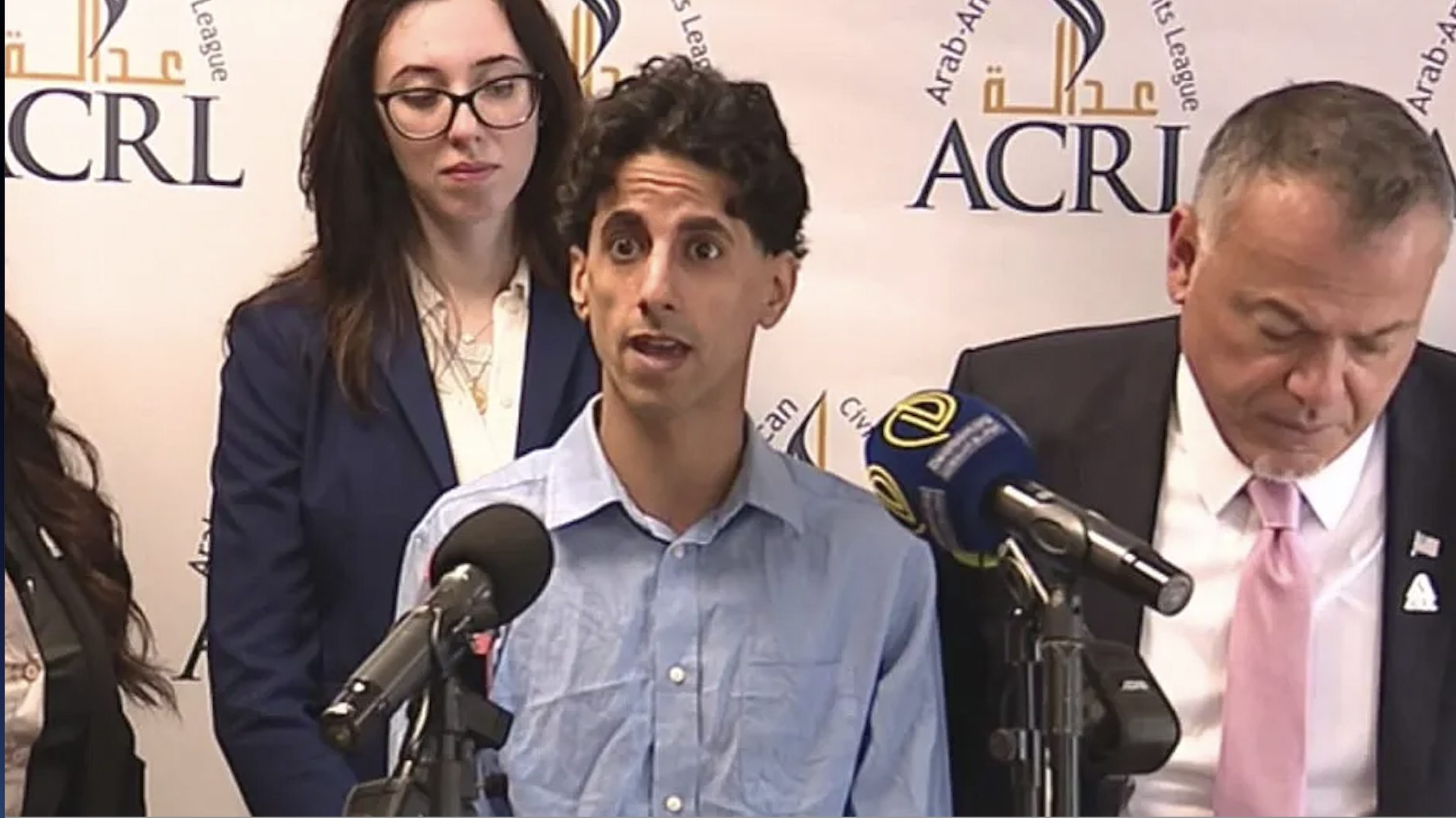 Eyhab Aljabaly and to his left Attorney Nabih Ayad, chairman of ACRL during the press confrence on Thursday, April 24. - Photo by ACRL