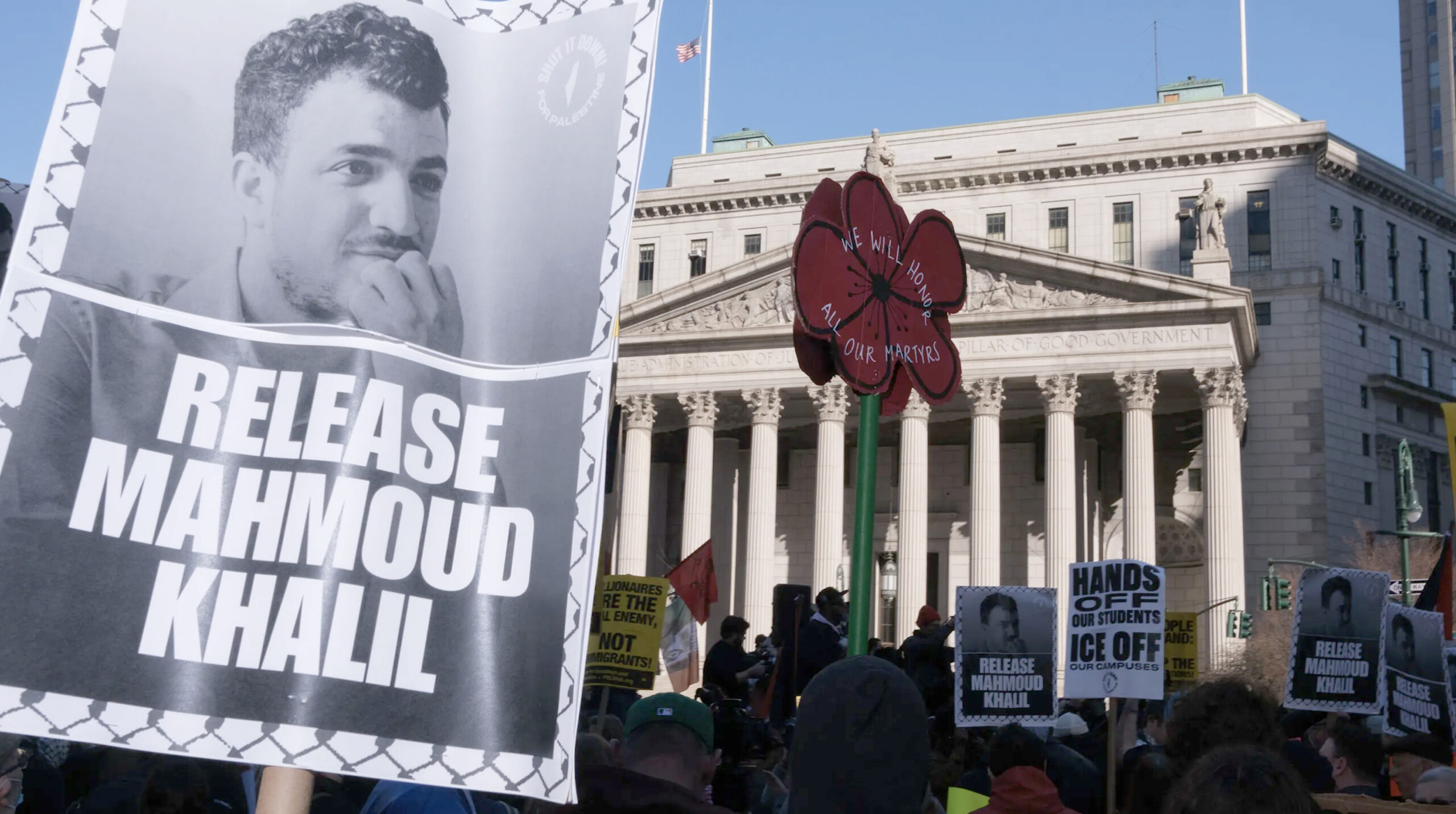 Demonstrators gather outside United States Federal Court House in New York City to show support for pro-Palestinian activist Mahmoud Khalil and demand his immediate release from ICE detention. New York, U.S., March 12, 2025 – Anadolu Agency