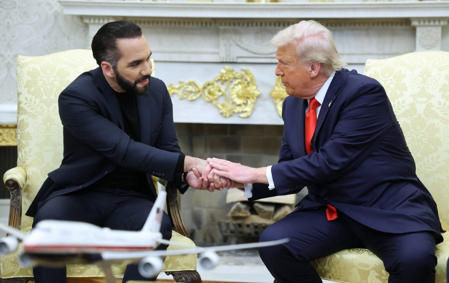 President Trump greets El Salvador's President Nayib Bukele as Bukele arrives at the White House, Monday, April 14. – AP photo 2