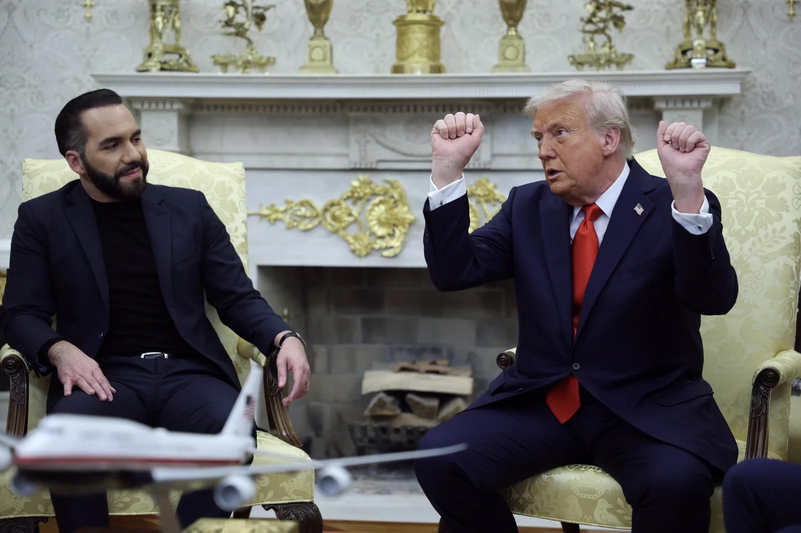 President Trump greets El Salvador's President Nayib Bukele as Bukele arrives at the White House, Monday, April 14. – AP photo