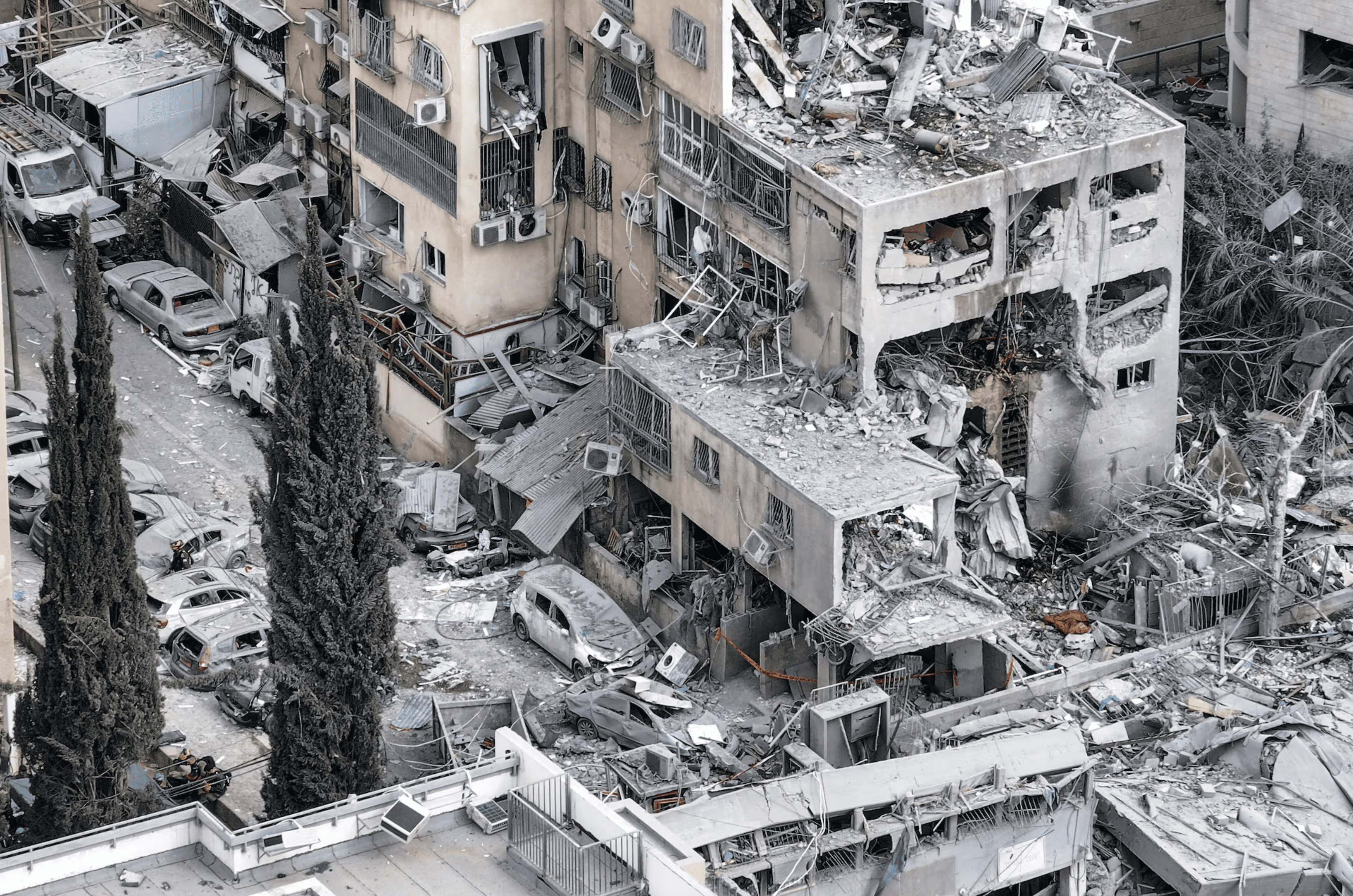 Damage to residential homes and a school at a missile impact site in Bnei Brak, Israel, June 16.