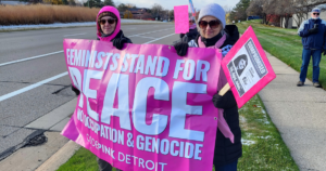 CODEPINK Detroit organized a rally outside Representative Haley Stevens' Farmington Hills office. - Photo Courtesy of CODEPINK