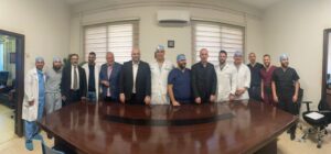 Lebanese Minister of Health Dr. Rakan Nassereddine stands with the members of the medical mission after a day of surgeries at Baalbeck Governmental Hospital and after the press conference. – Photo courtesy of the Baalbeck Governmantel Hospital Press Office