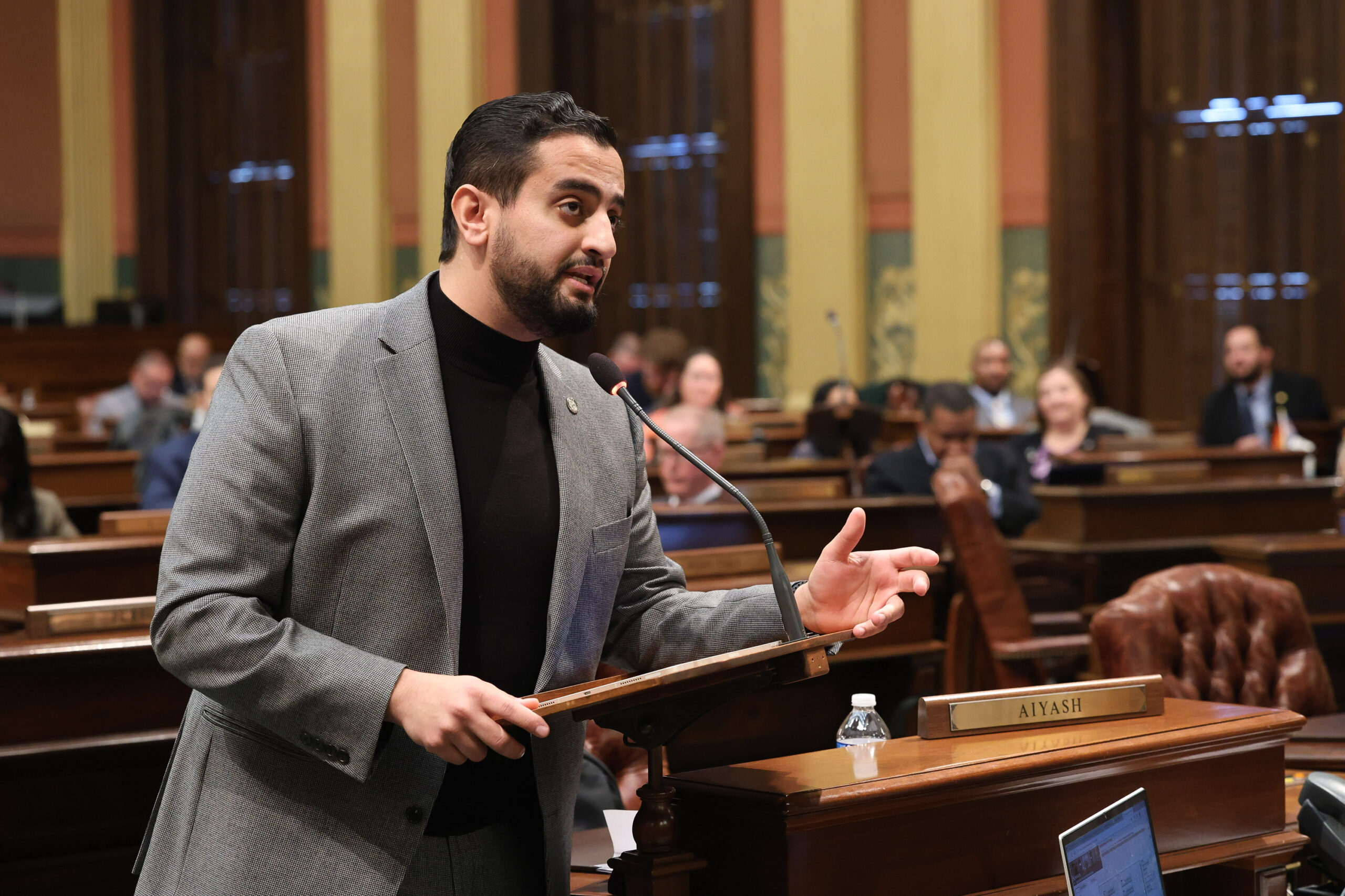 Abraham Aiyash speaks at the House floor in this file photo. Now, he is running for Michigan Senate District 1