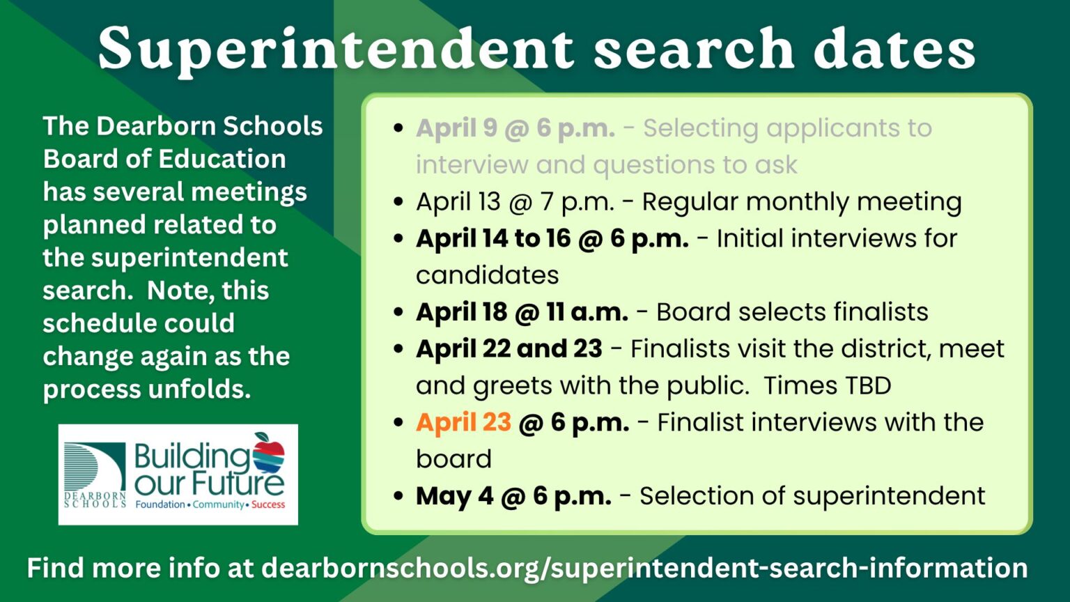 Dearborn Schools Narrow Superintendent Search to Six Finalists