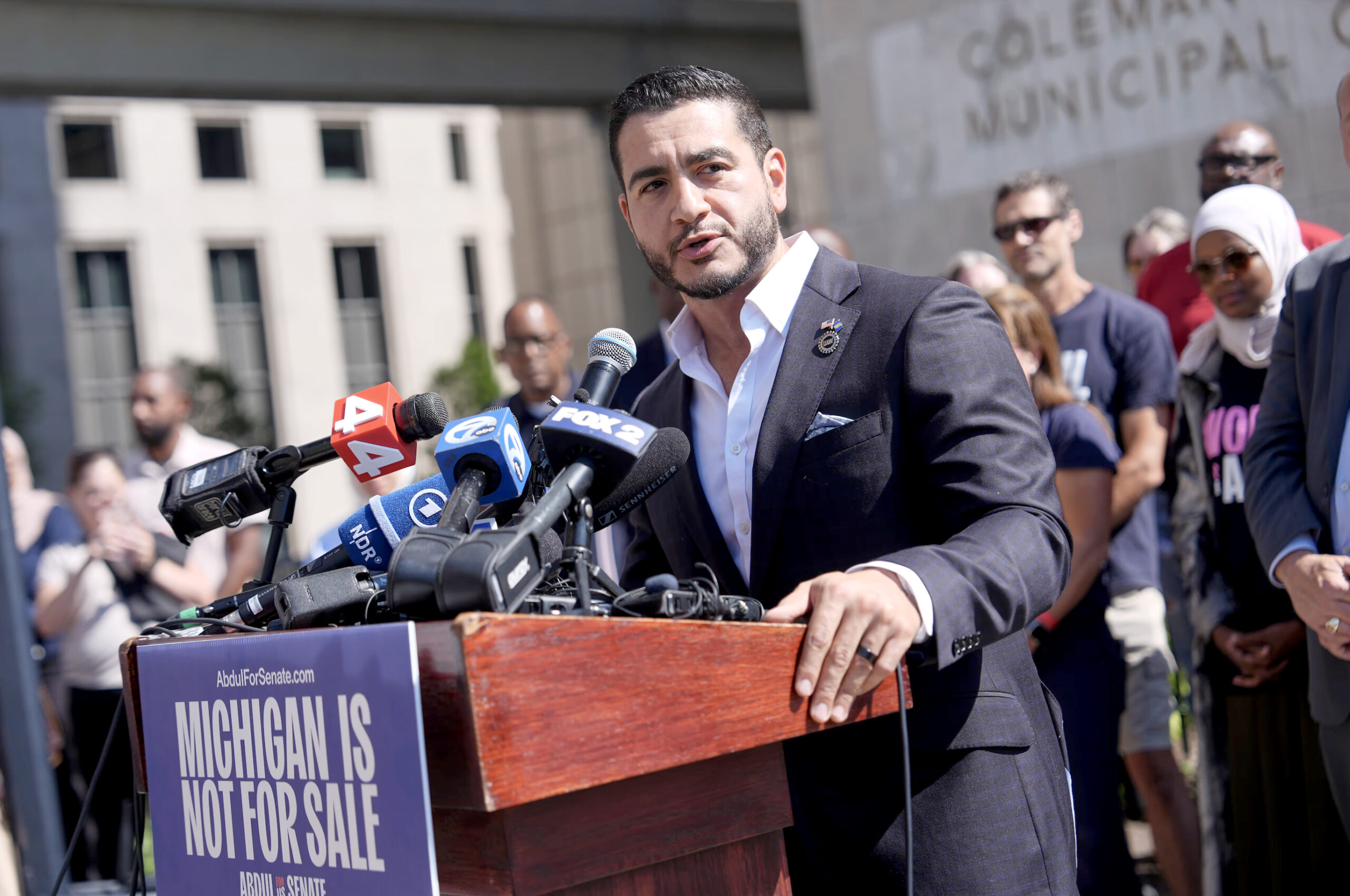 Abdul El-Sayed delivers his victory speech in downtown Detroit on Wednesday, August 5. – Video grab