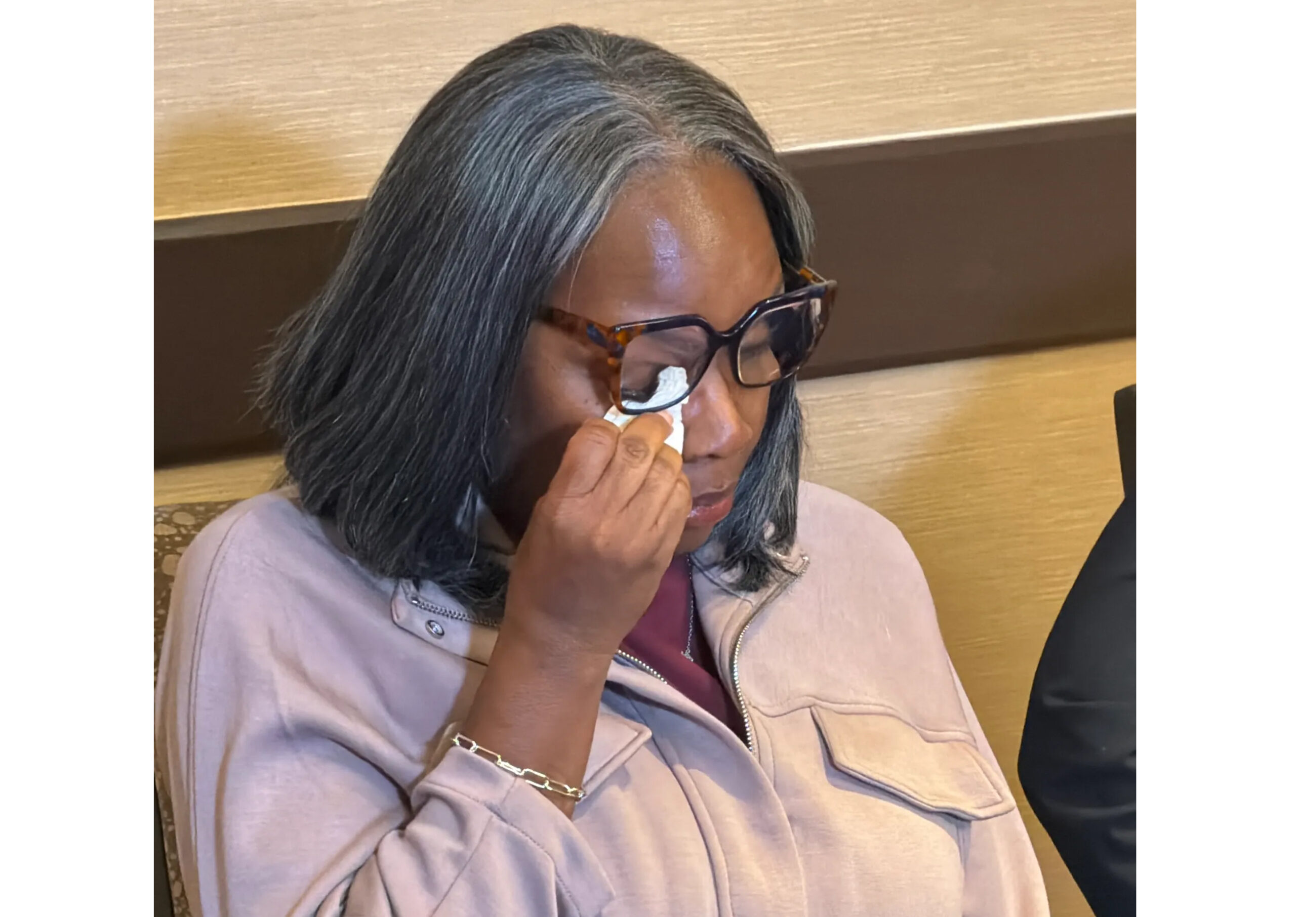 African American victim of the car crash in Warrendale crying during a press conference last week